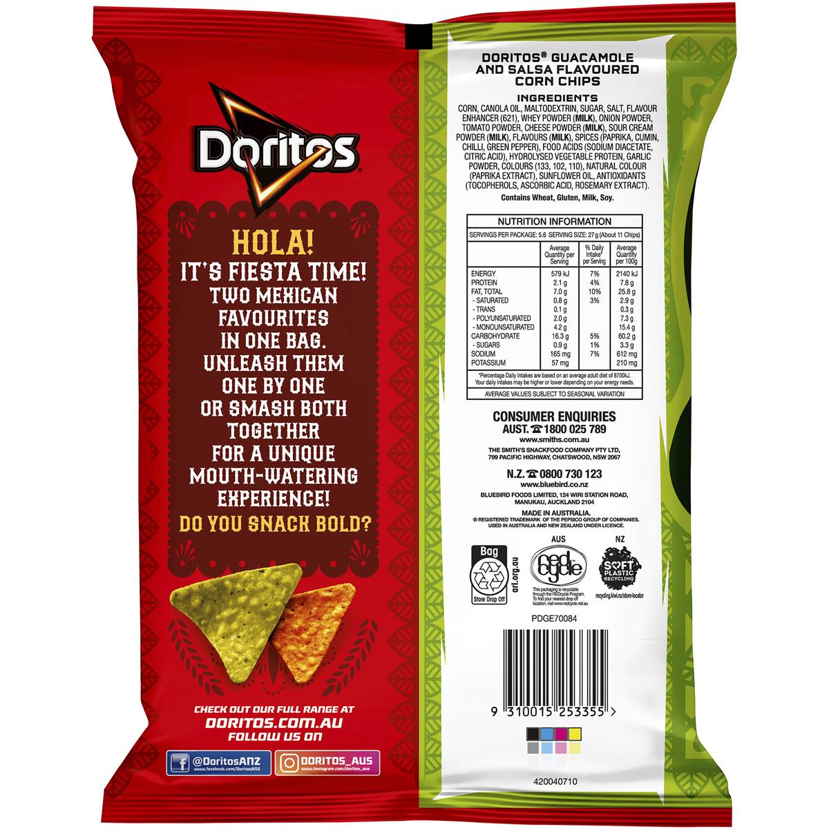 Doritos Guacamole & Salsa Corn Chips Party Bag Share Pack 150g Woolworths
