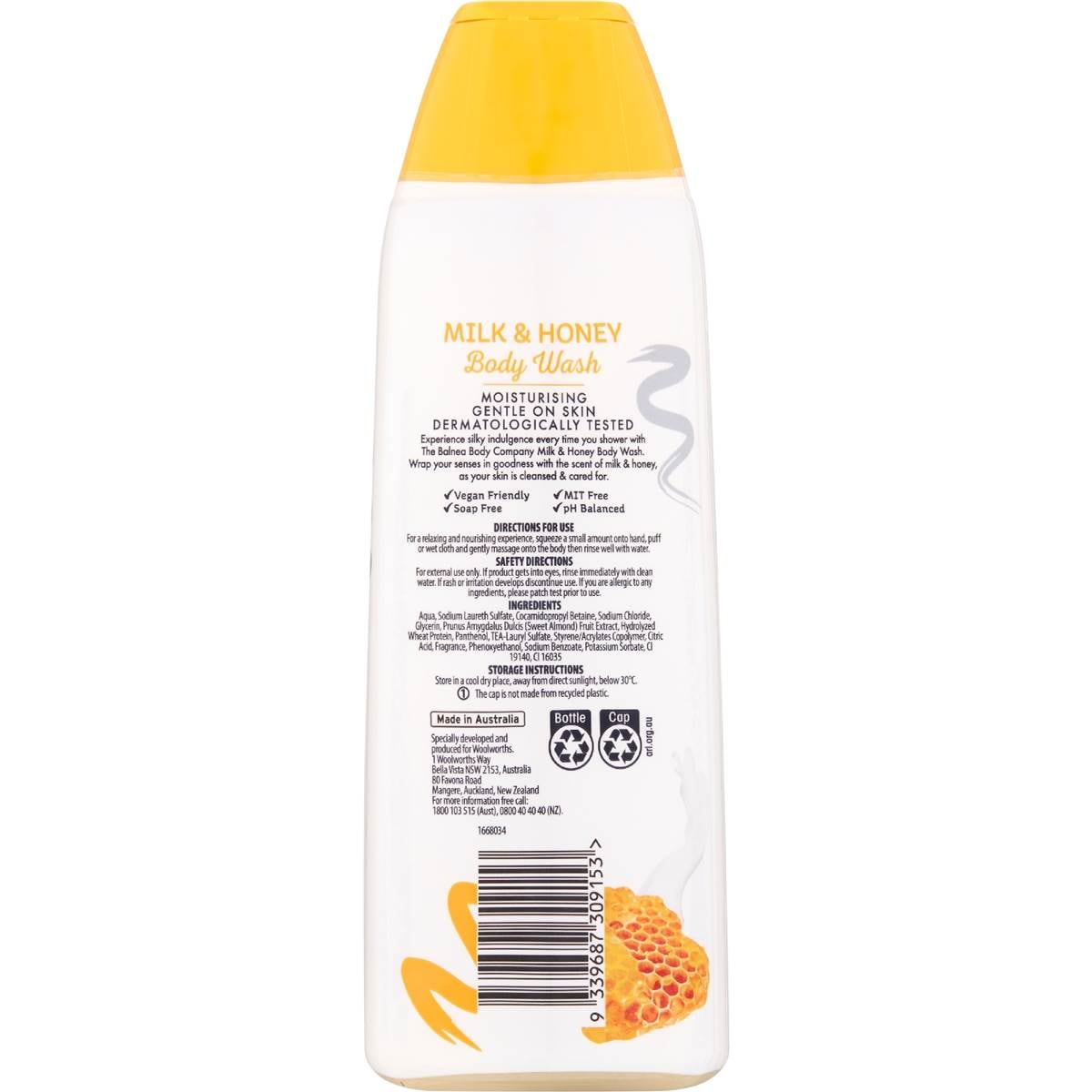 Balnea Milk & Honey Body Wash 500ml Woolworths