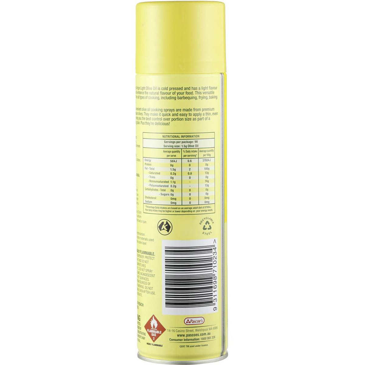 Prochef Olive Oil Spray Light Flavour 225g Woolworths
