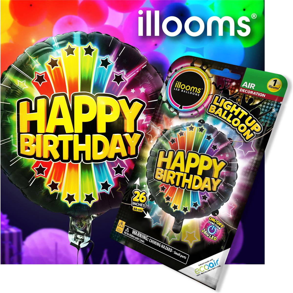 Illooms Led Balloons Happy Birthday 26 Pack Woolworths