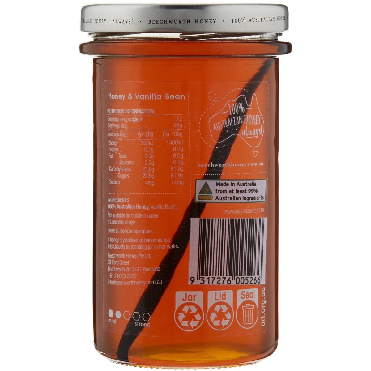 Beechworth 100 Australian Honey & Vanilla Bean Jar 350g Woolworths