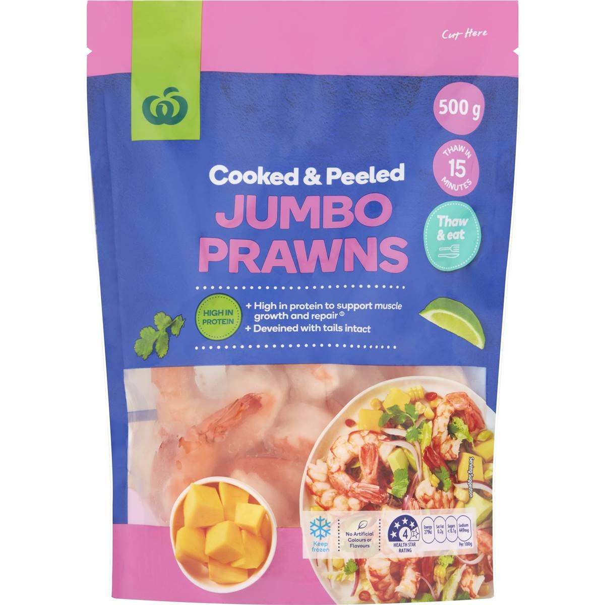 Woolworths Cooked & Peeled Jumbo Prawns 500g Woolworths
