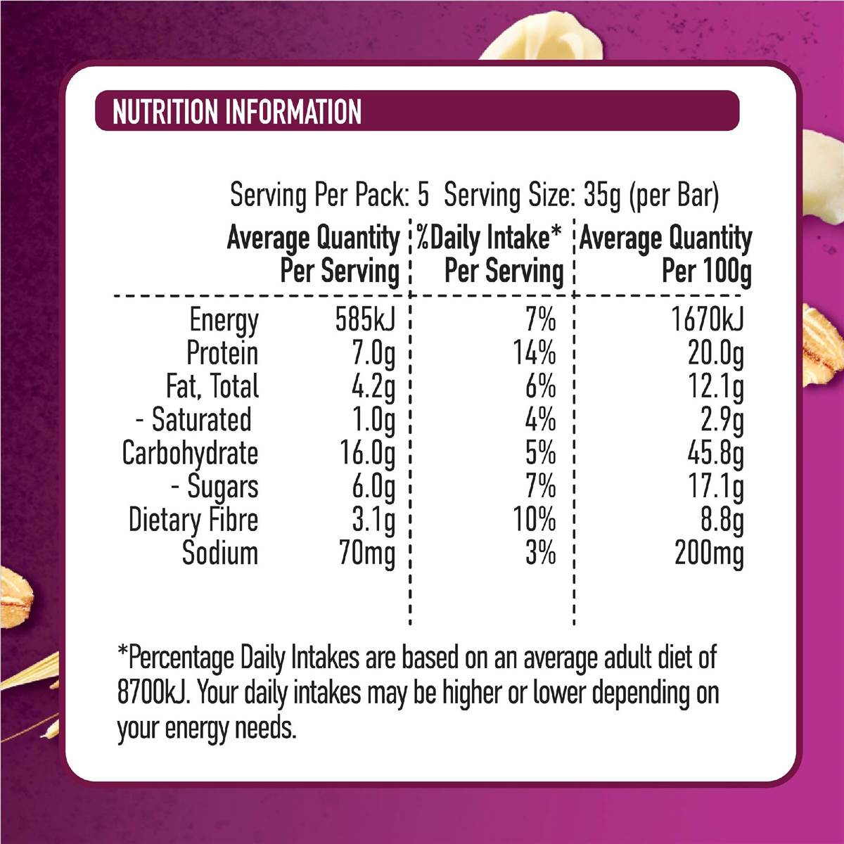 Uncle Tobys Protein Raspberry, Goji & White Choc Muesli Bars 5 Pack