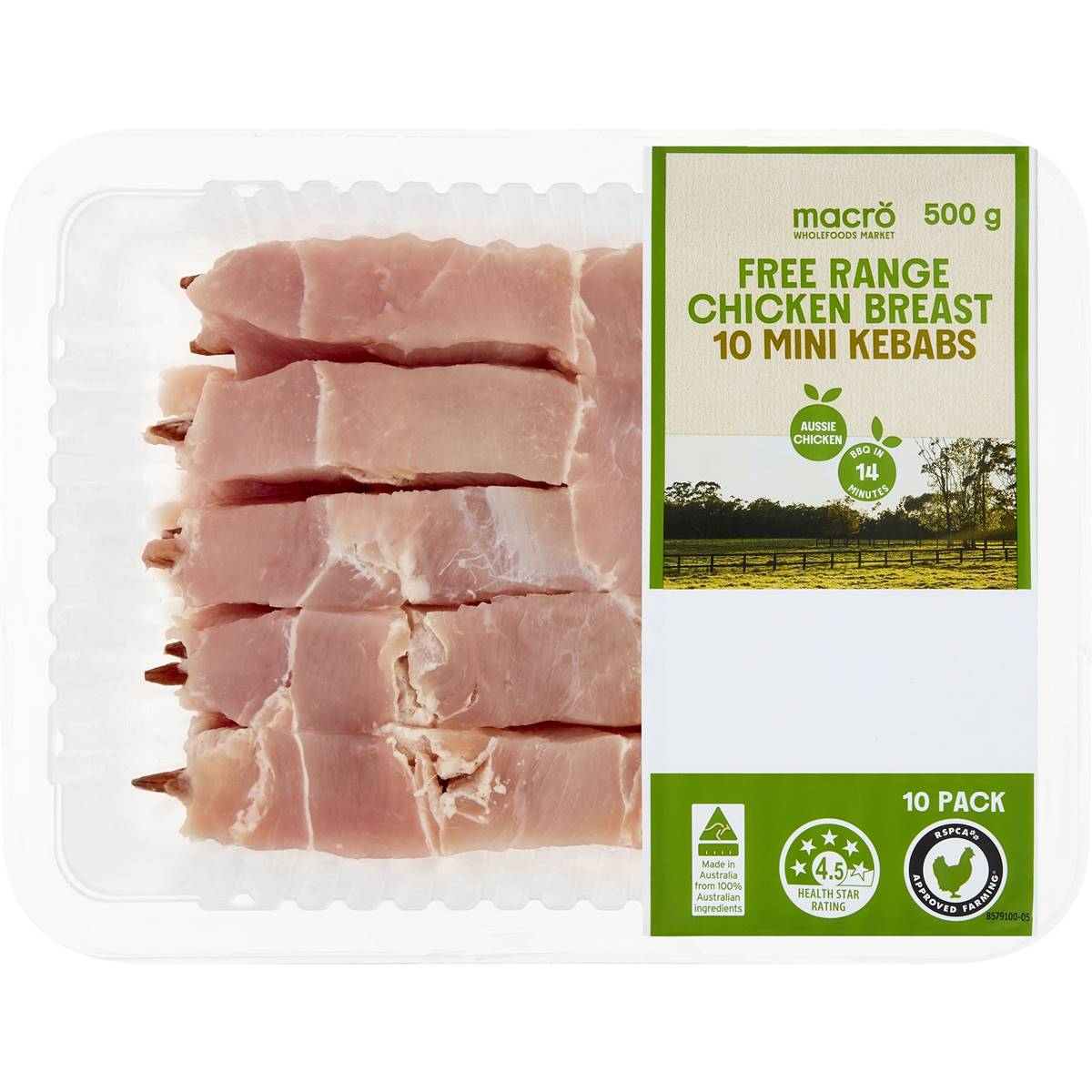 Macro Free Range 10 Mini Chicken Breast Kebabs 500g Woolworths