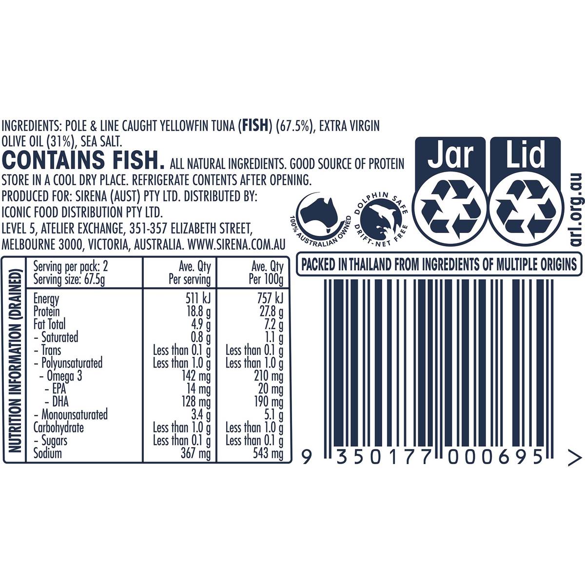 Sirena Tuna Fillets In Extra Virgin Olive Oil 200g Woolworths