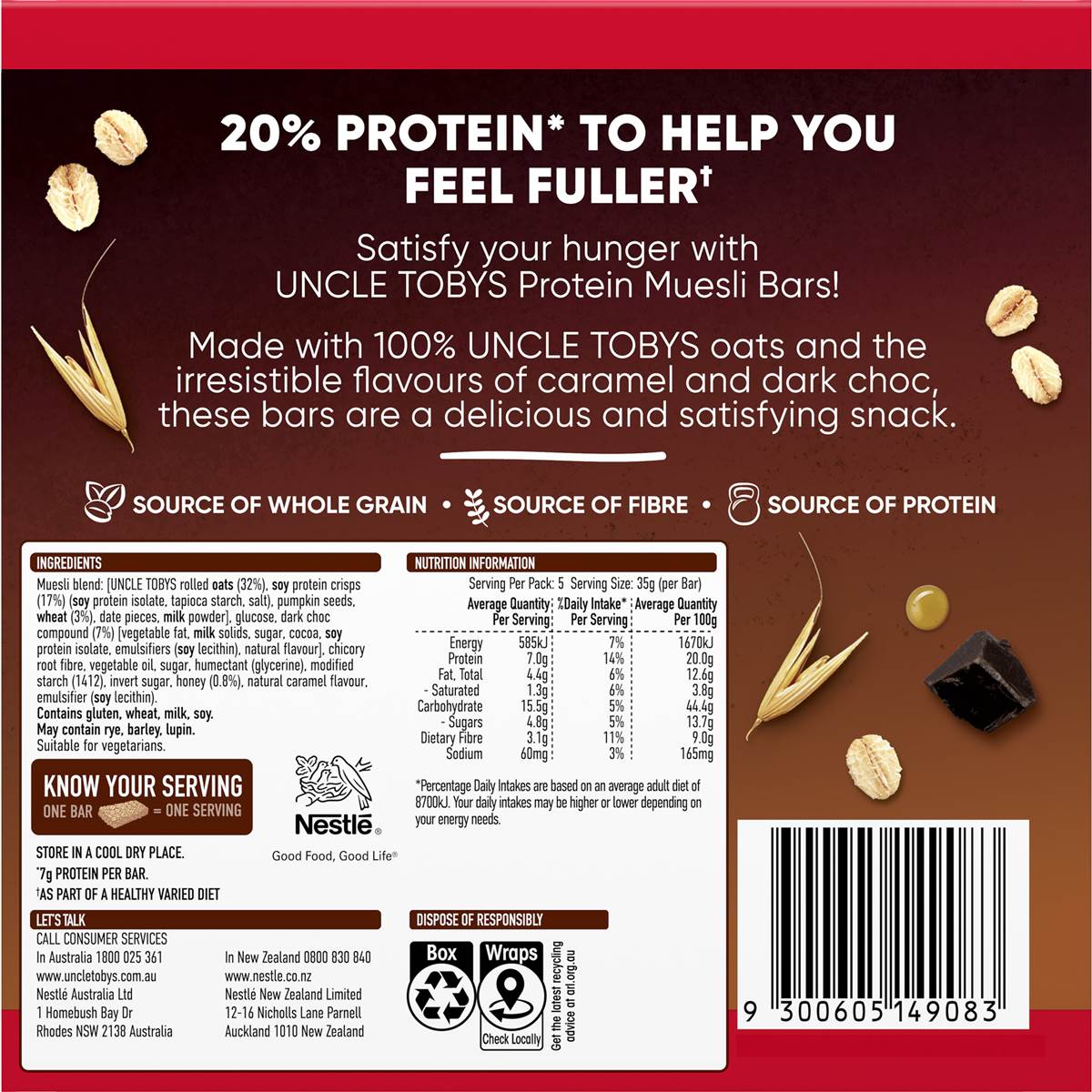 uncle tobys protein caramel flavoured dark chocolate