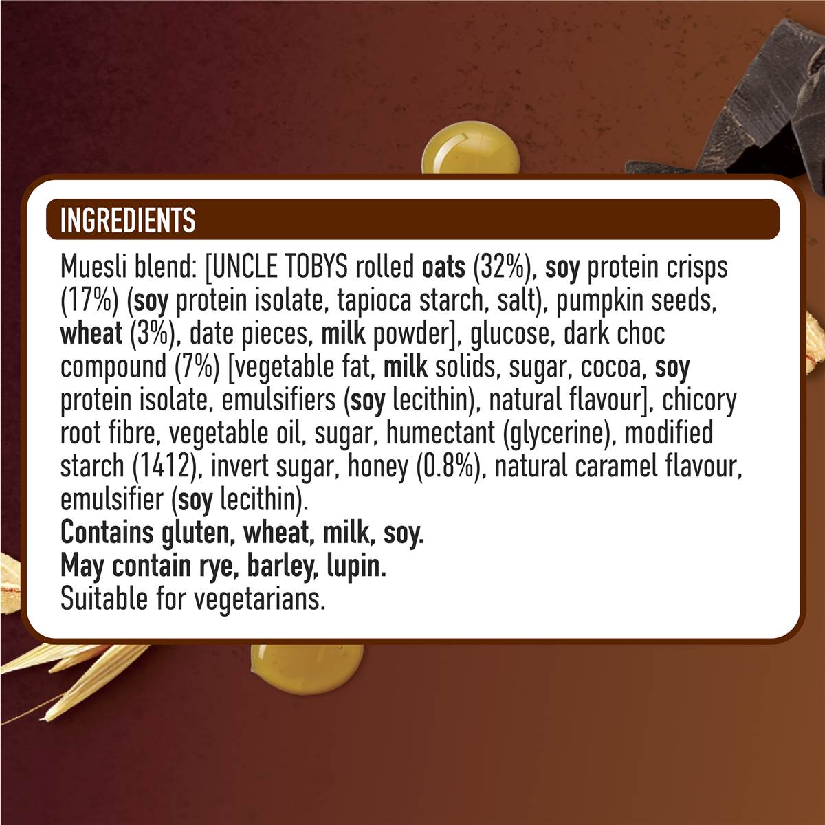 uncle tobys protein caramel flavoured dark chocolate