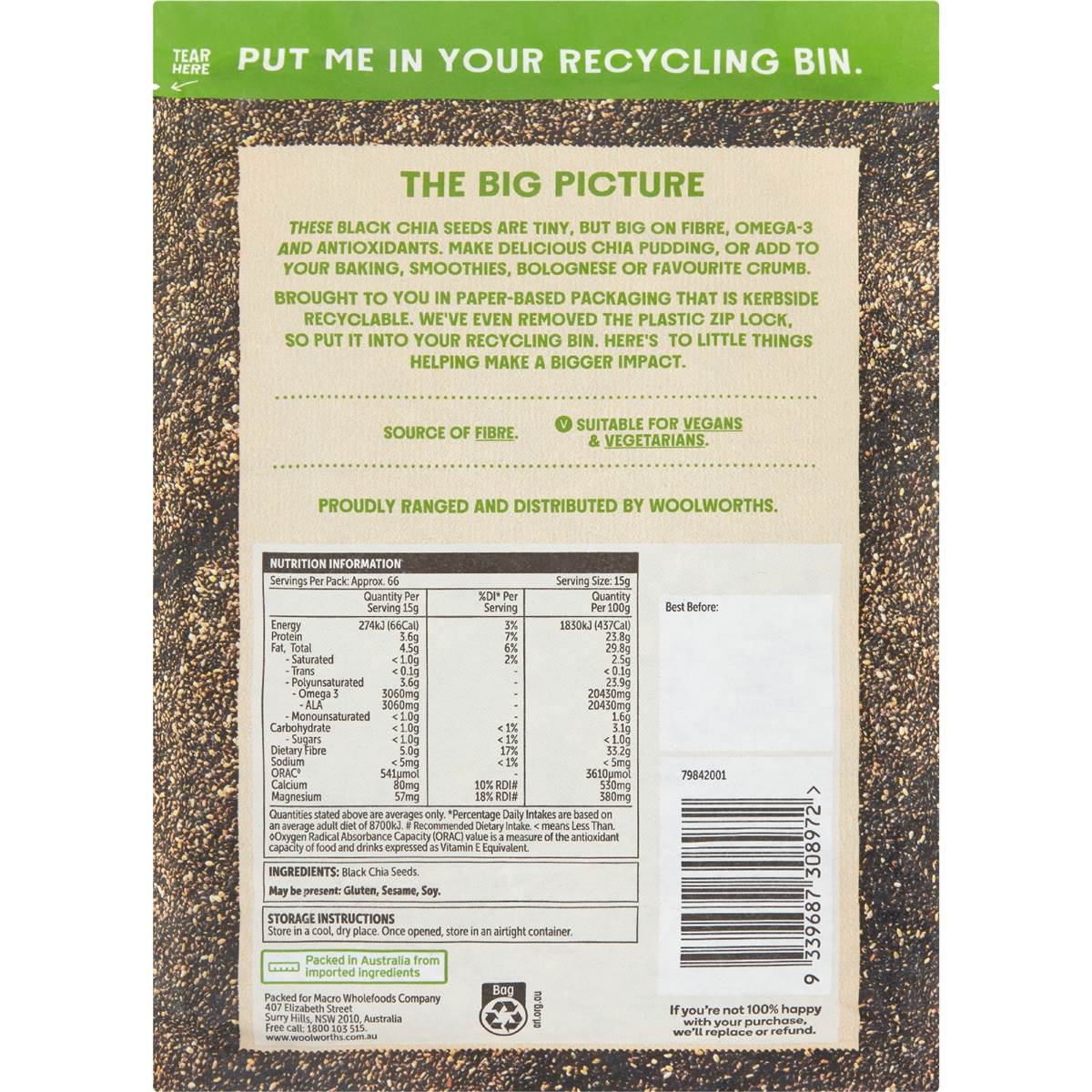 Macro Black Chia Seeds 1kg Woolworths