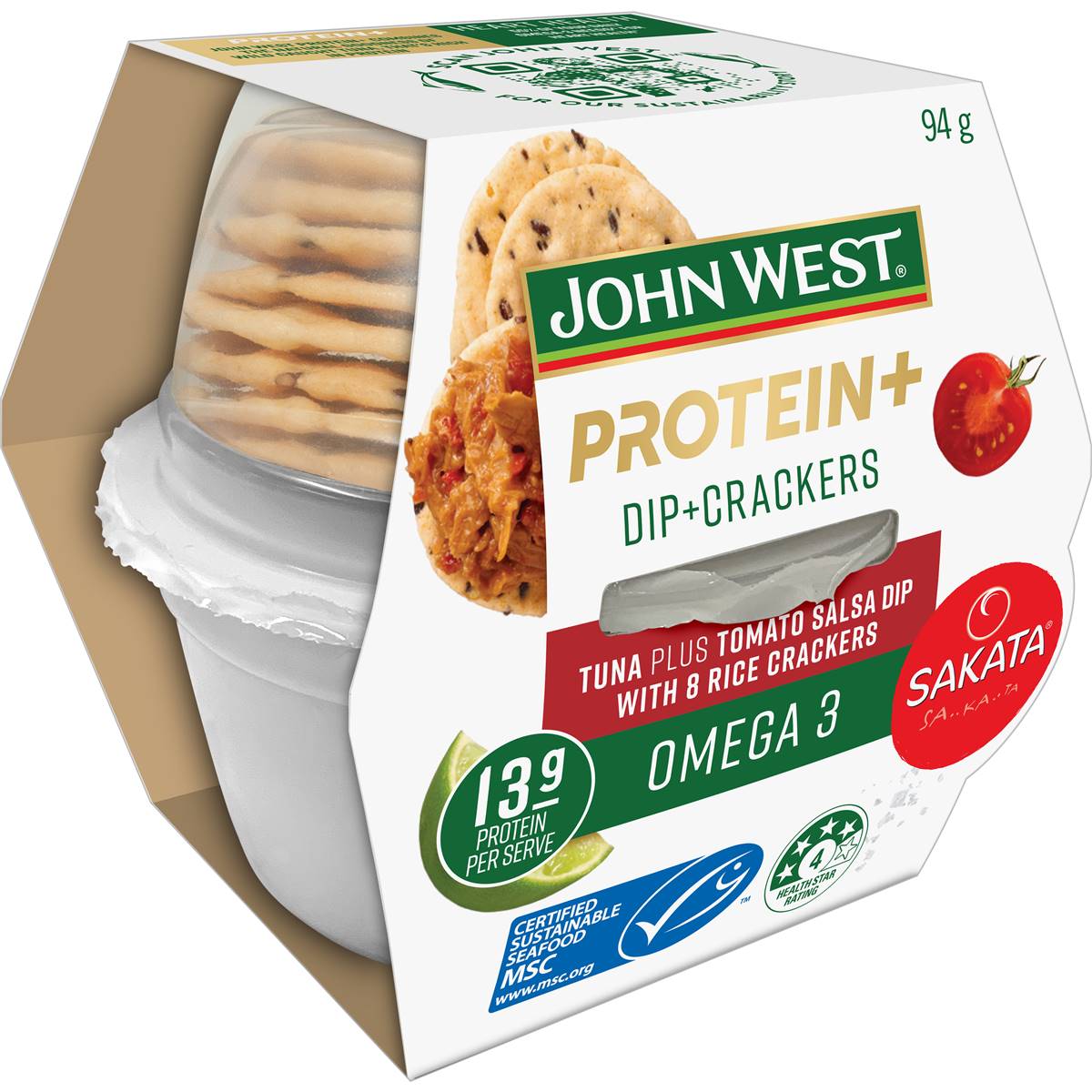 John West Protein Omega 3 Tuna Tomato Salsa With Crackers 94g Woolworths