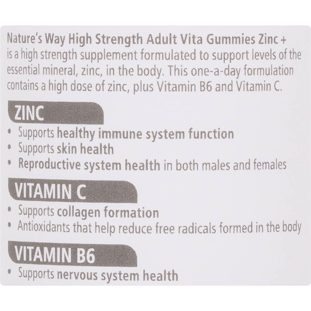 Nature's Way High Strength Zinc + Adult Vita Gummies 60 Pack Woolworths