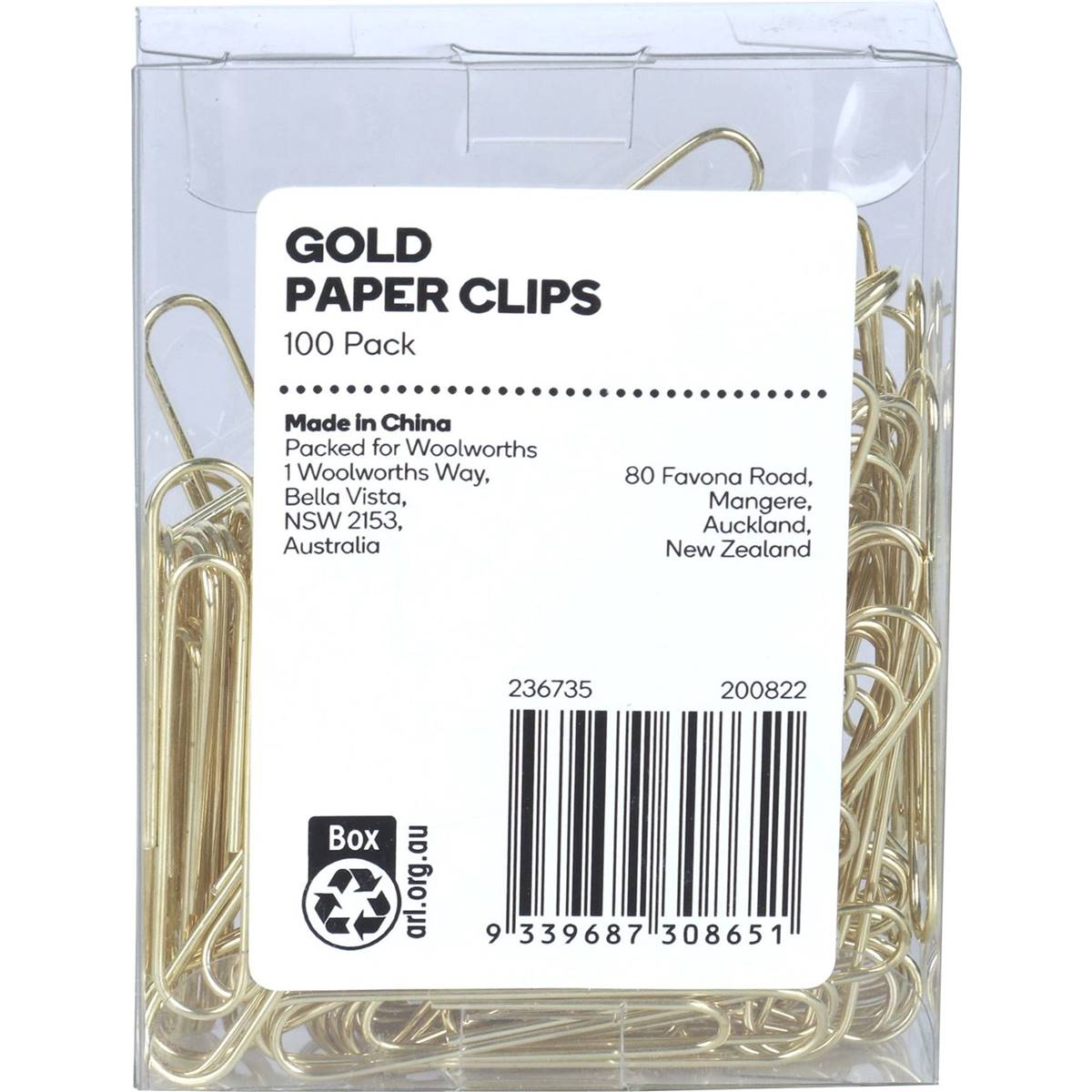Woolworths Gold Paperclips 100 Pack Woolworths