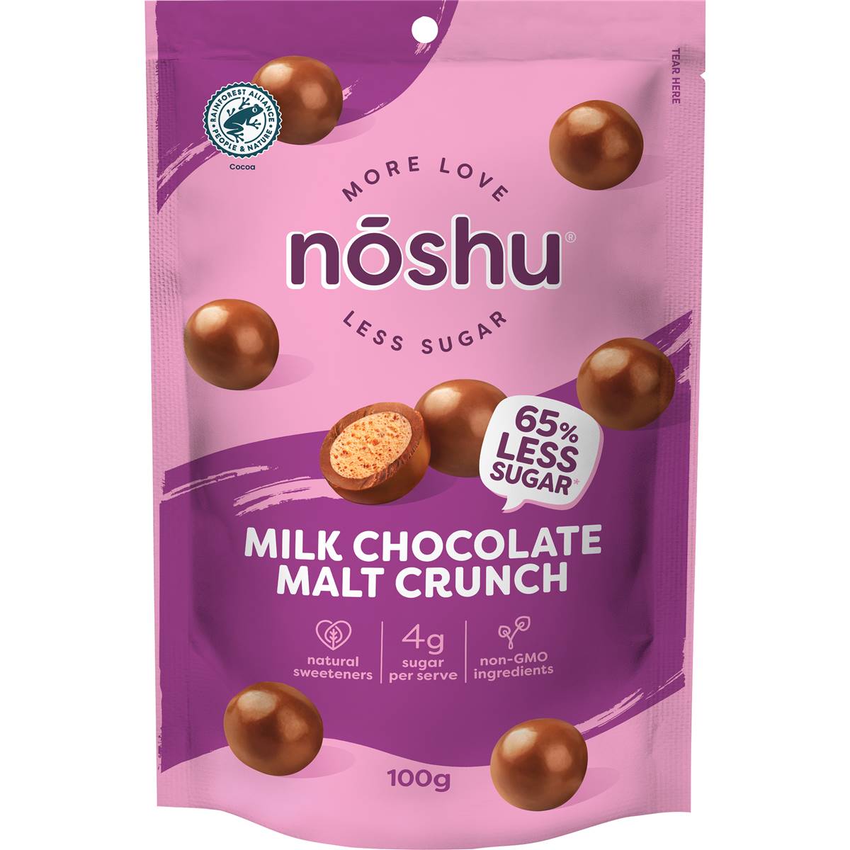 Noshu Less Sugar Milk Chocolate Malt Crunch Bites 100g Woolworths