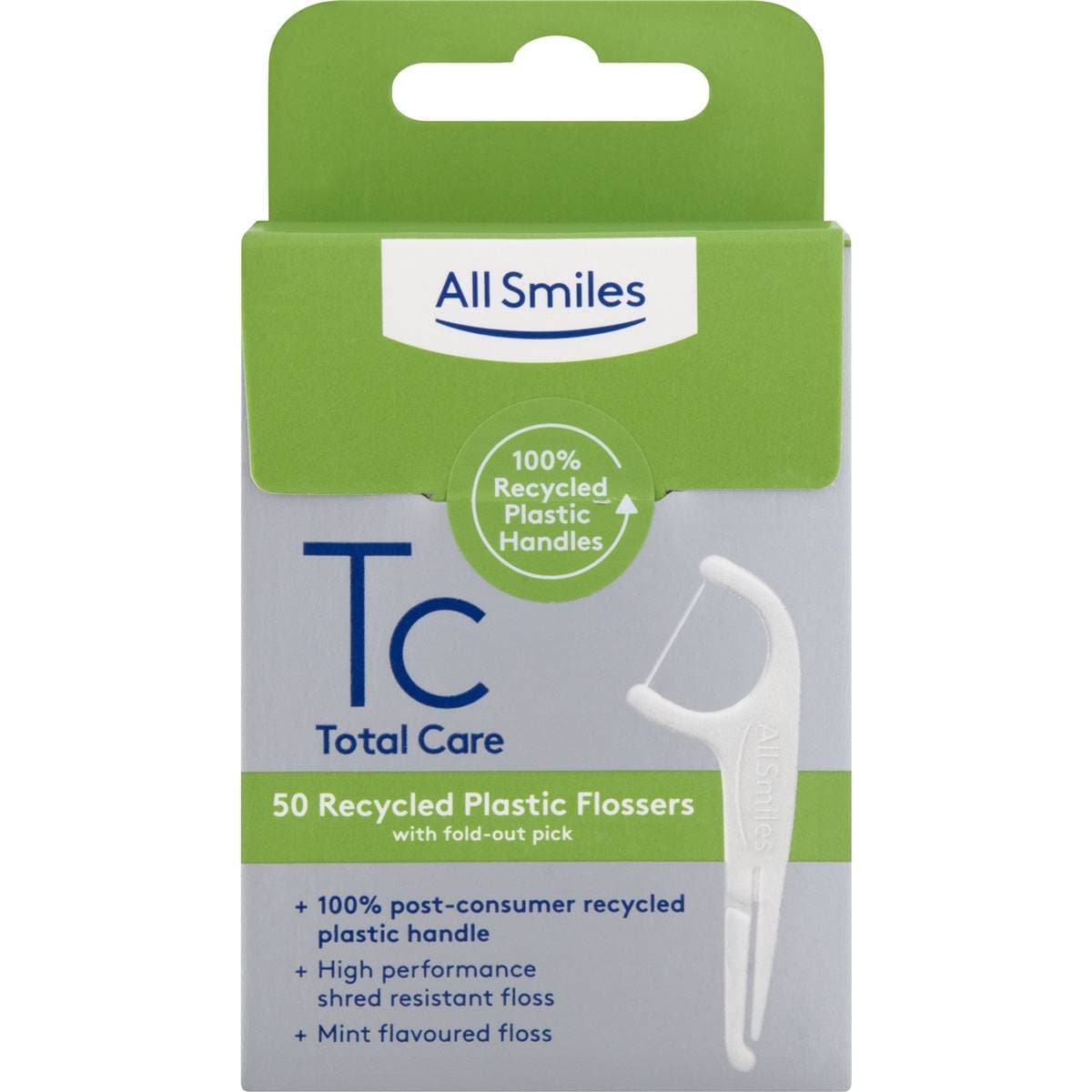 All Smiles Total Care Recycled Plastic Flossers 50 Pack Woolworths