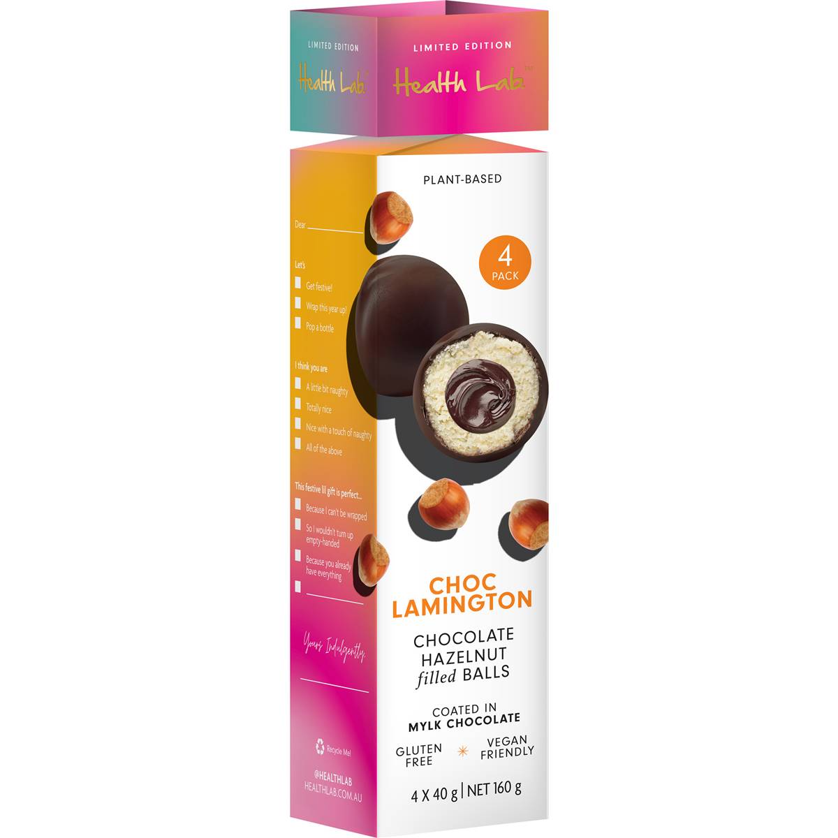 Health Lab Chocolate Lamington Hazelnut Filled Balls 4 Pack Woolworths