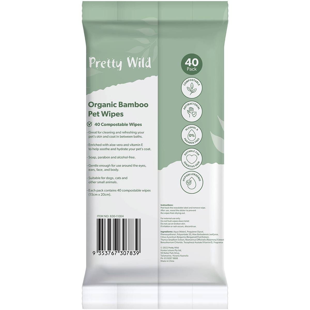 Pretty Wild Organic Pet Wipes 40pk Woolworths