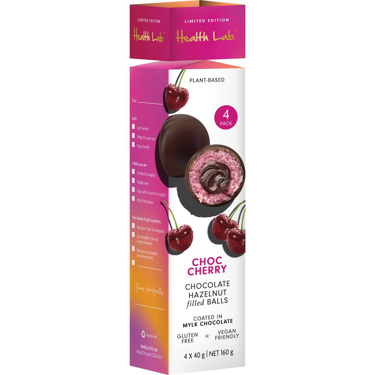 Health Lab Chocolate Cherry Hazelnut Filled Balls 4 Pack Woolworths