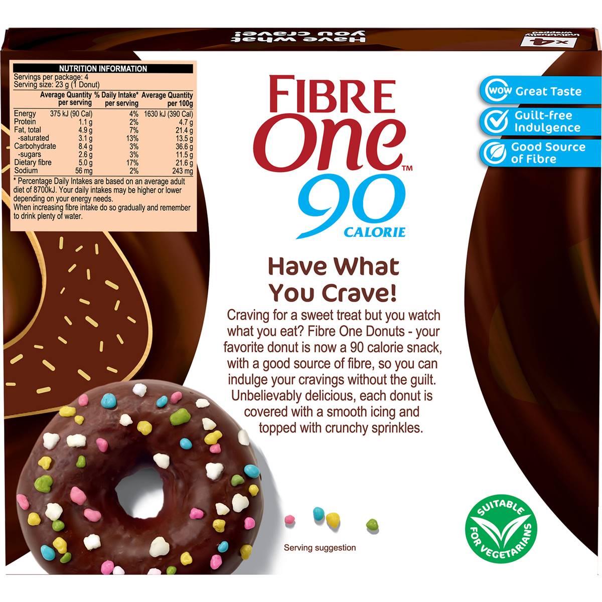 Fibre One 90 Calorie Chocolate Donut Flavoured 4 Pack Woolworths