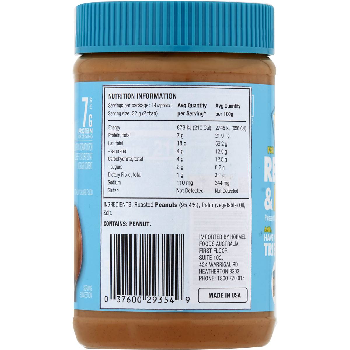 Skippy creamy no added sugar peanut butter 454g woolworths