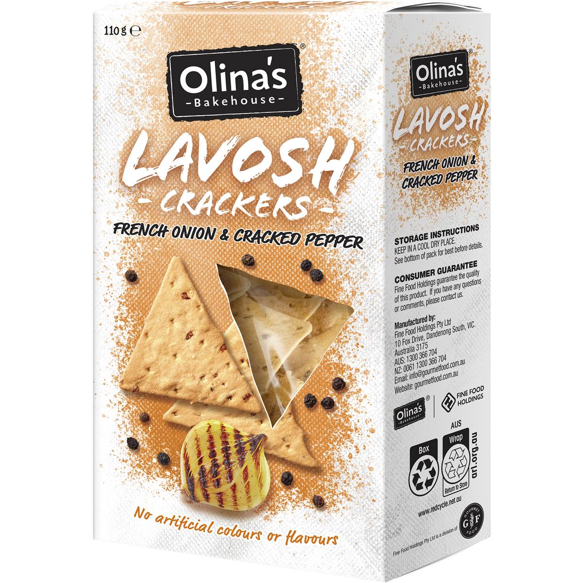 Olina's Bakehouse Lavosh Crackers French Onion & Cracked Pepper 110g