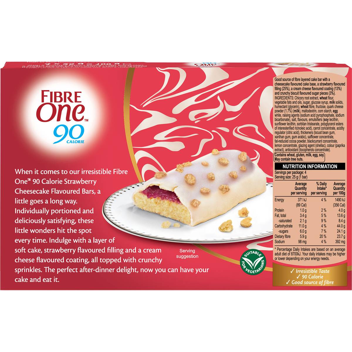Fibre One 90 Calorie Strawberry Cheesecake Snack Bars 4 Pack Woolworths