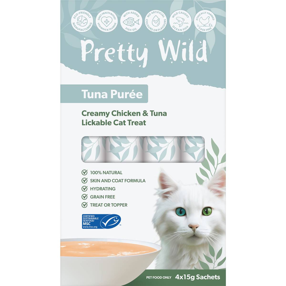 Pretty Wild Cat Food Creamy Tuna Puree 15g X 4 Pack | Woolworths