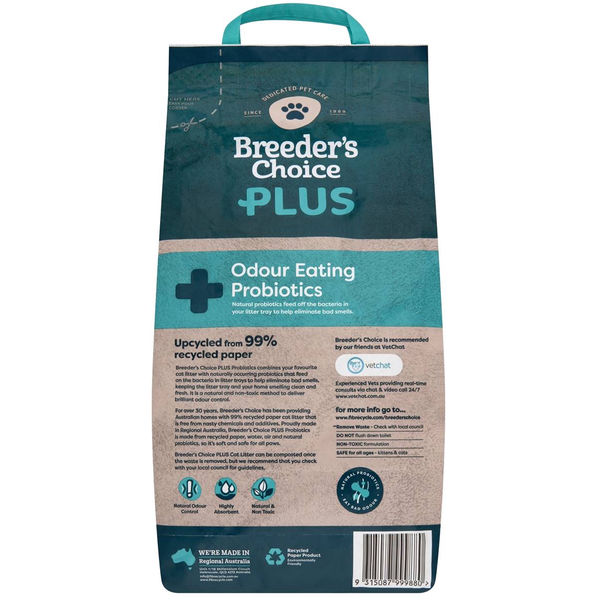 Breeders Choice Cat Litter With Odour Eating Probiotics 9l Woolworths
