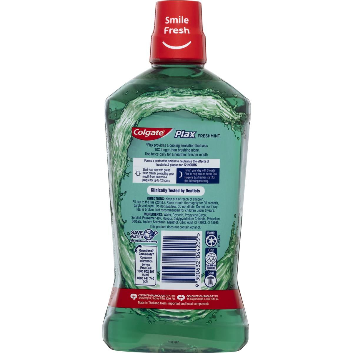 Colgate Mouthwash Mouthrinse Freshmint Alcohol Free Plax 1l Woolworths
