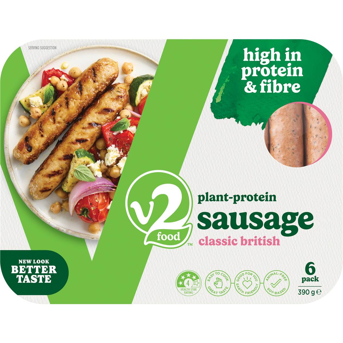 V2 Plant Based Classic British Sausages 6 Pack 390g Woolworths