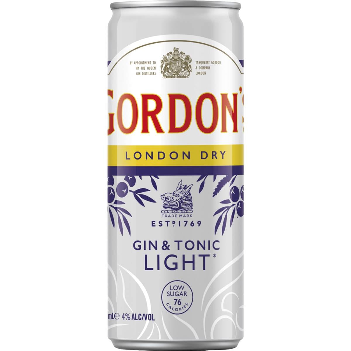 Gordon's Gin & Tonic Light Cans 250ml Woolworths