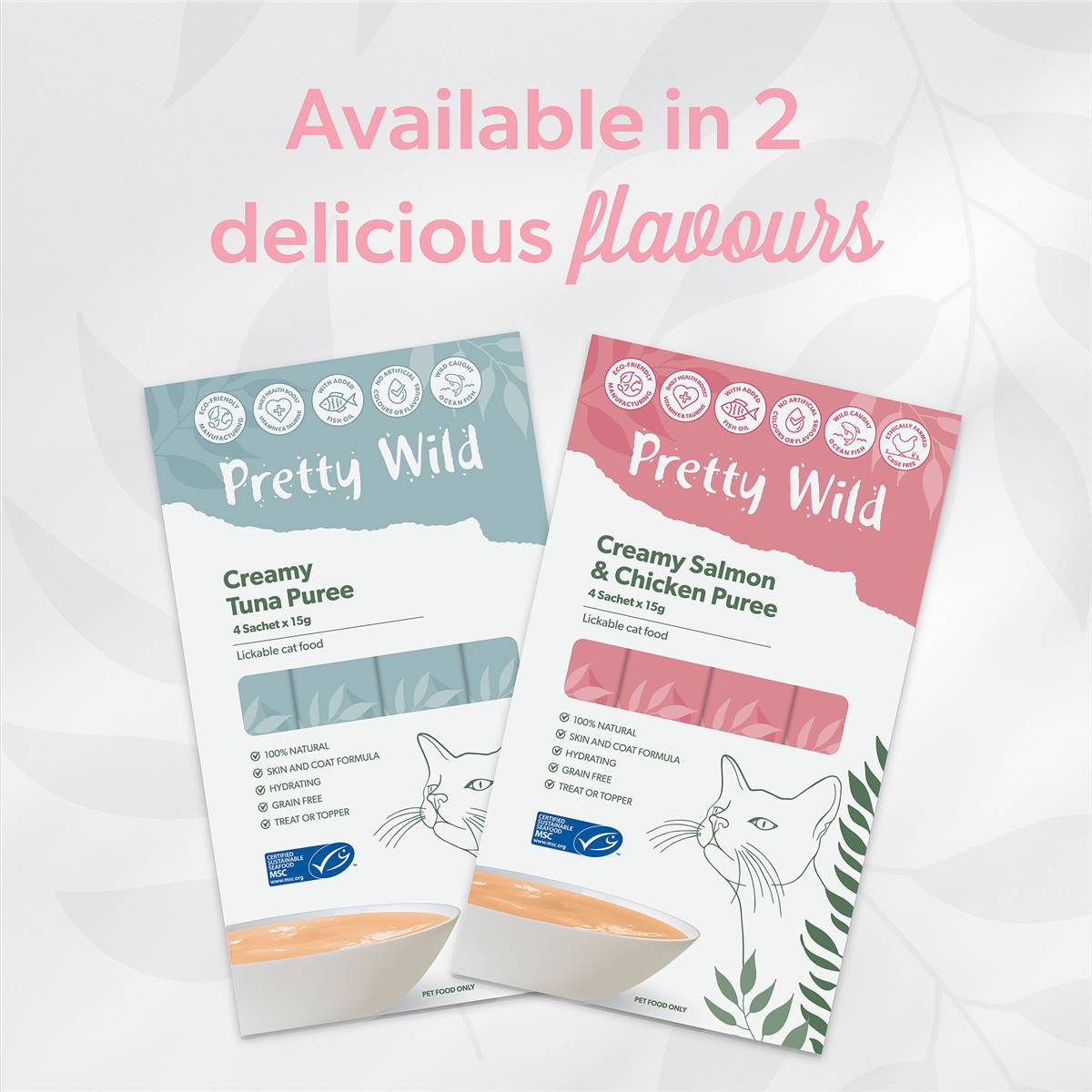 Pretty Wild Cat Food Creamy Salmon & Chicken Puree 15g X 4 Pack | Woolworths