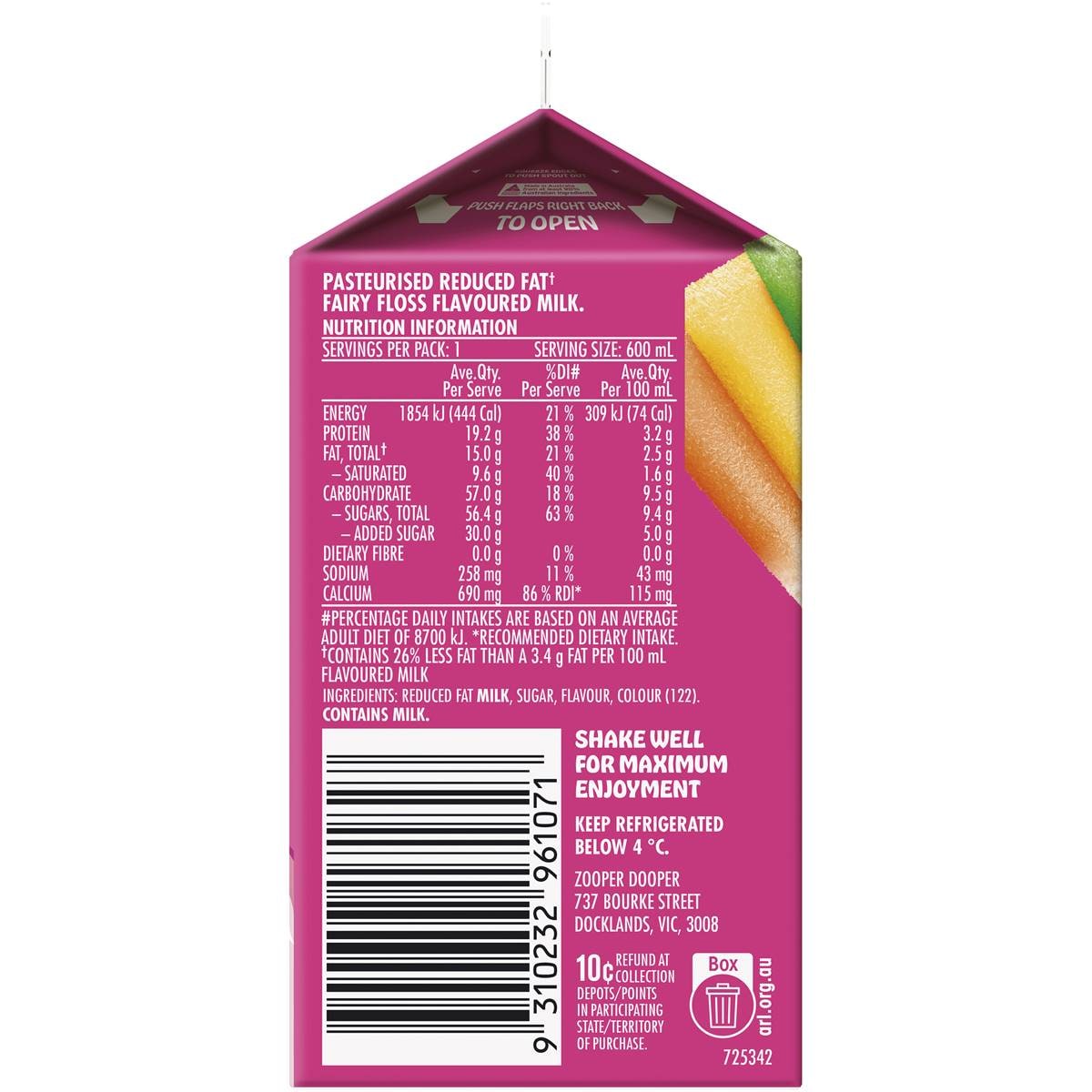 Zooper Dooper Fairy Floss Flavoured Milk Limited Edition 600ml Woolworths
