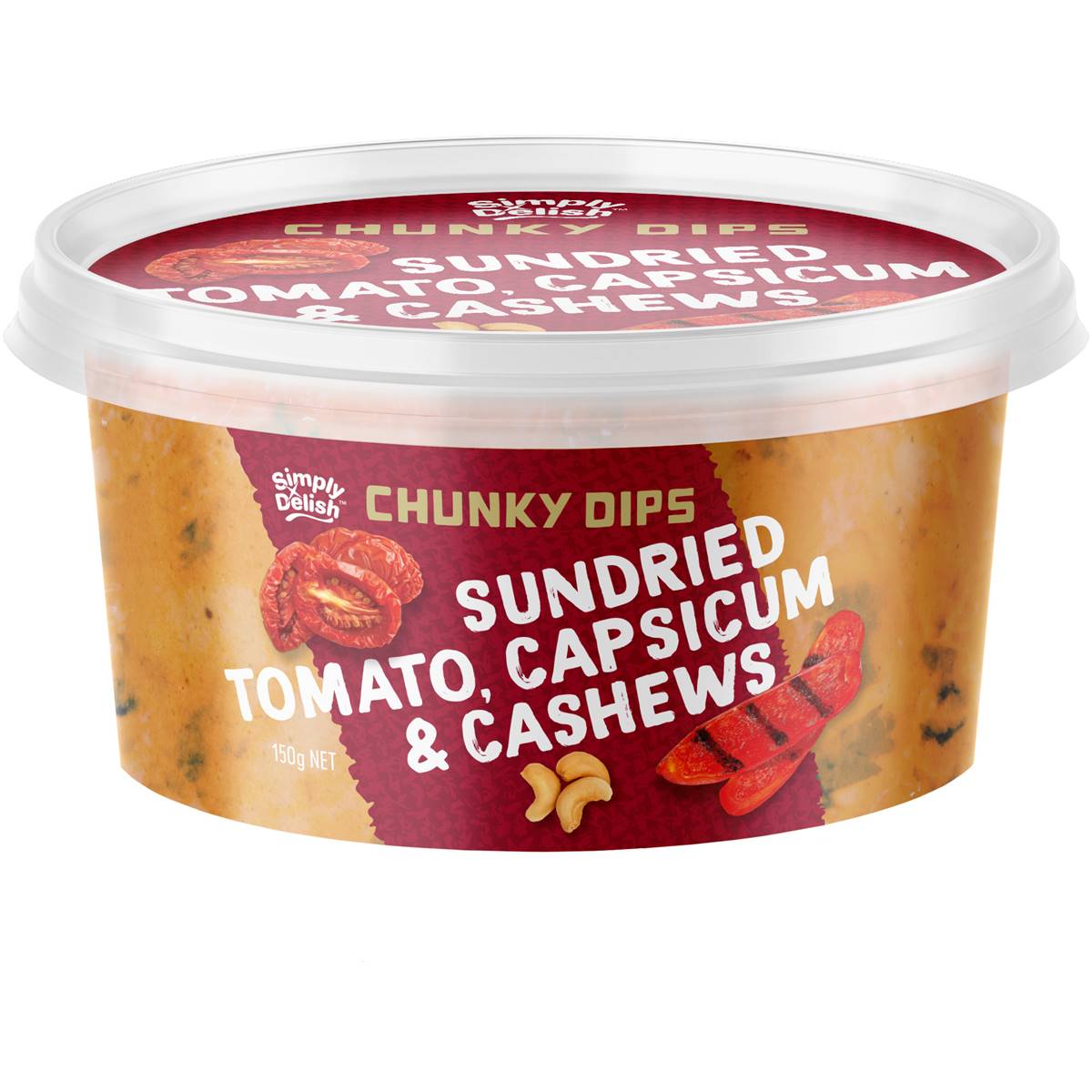 Simply Delish Chunky Dip Sundried Tomato, Capsicum & Cashew 150g