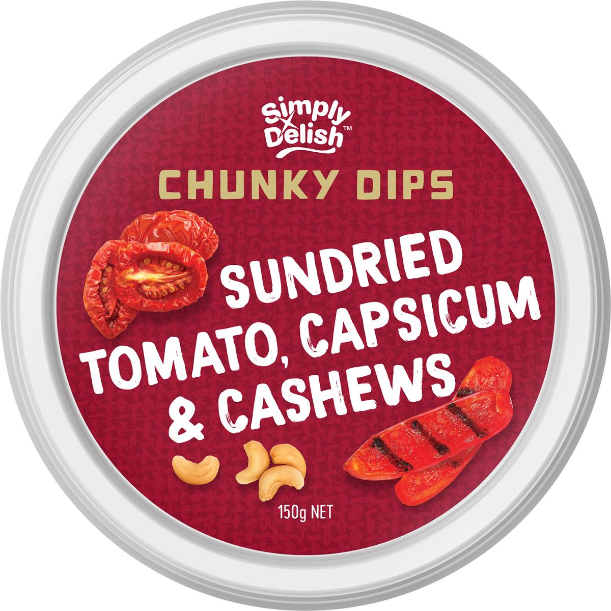 Simply Delish Chunky Dip Sundried Tomato, Capsicum & Cashew 150g