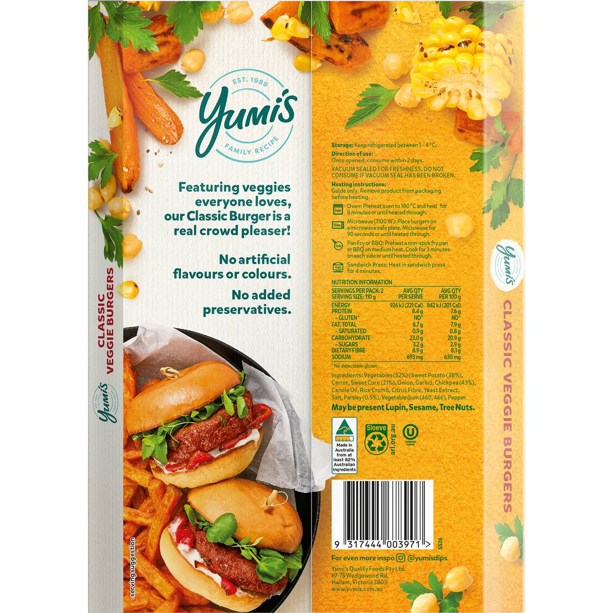 Yumi's Classic Veggie Burgers 220g Woolworths