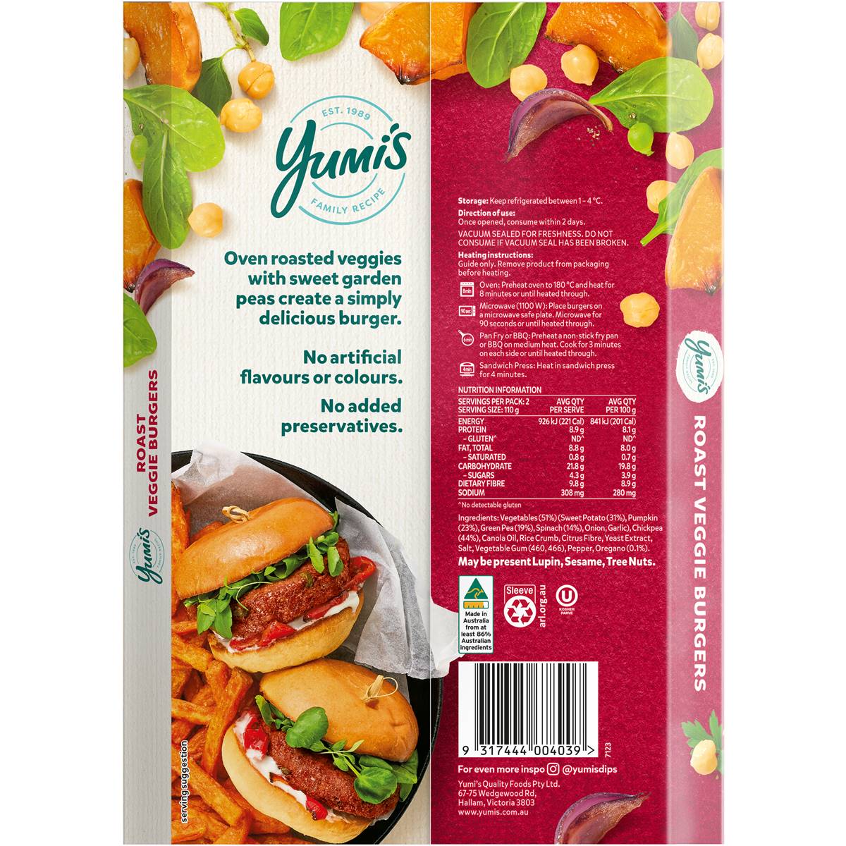 Yumi's Roasted Veggie Burger Patties 2 Pack Woolworths