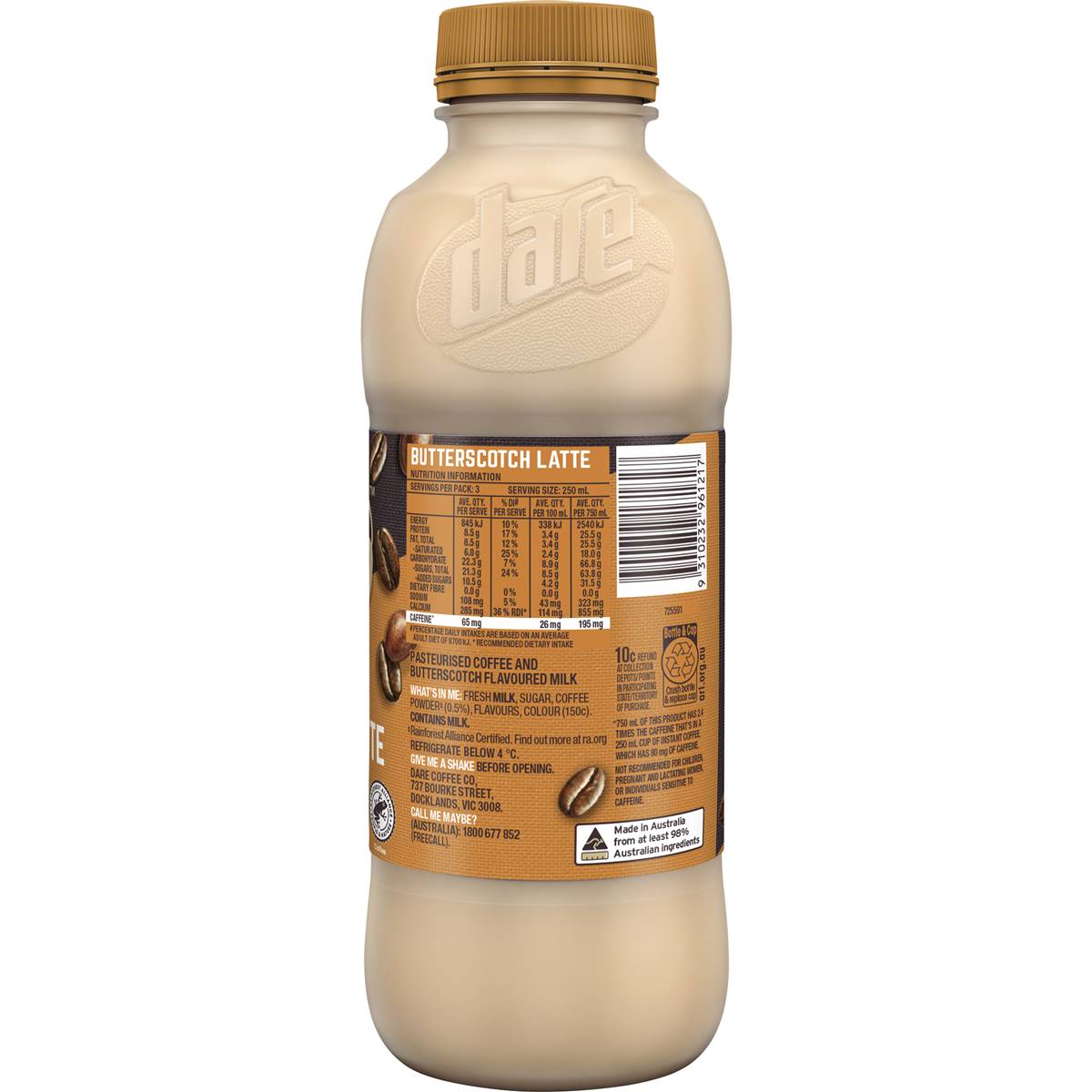 Dare Butterscotch Latte Iced Cofee Flavoured Milk 750ml Woolworths
