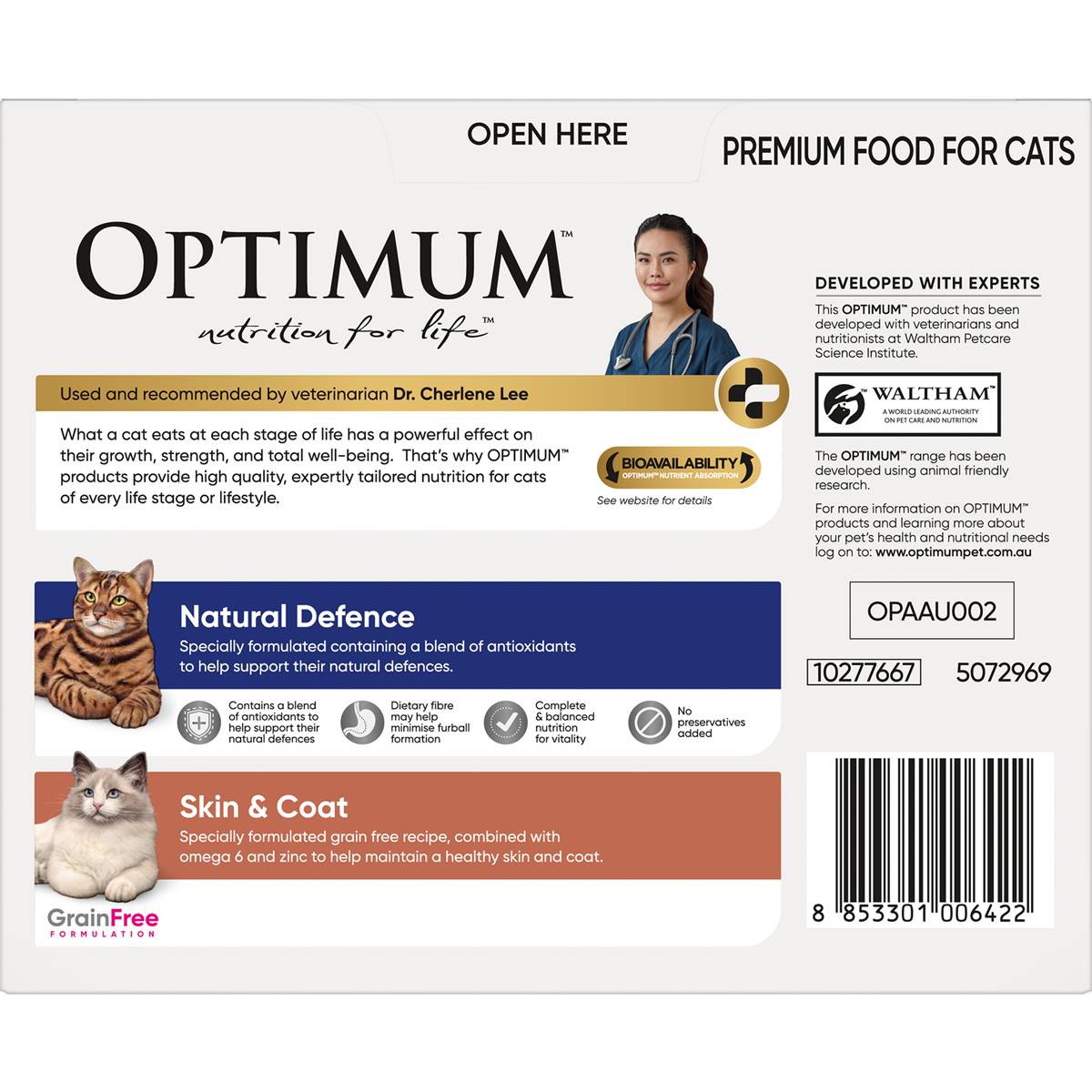 Optimum 6x Natural Defences & 6x Skin & Coat Wet Cat Food 85g X12 Pack