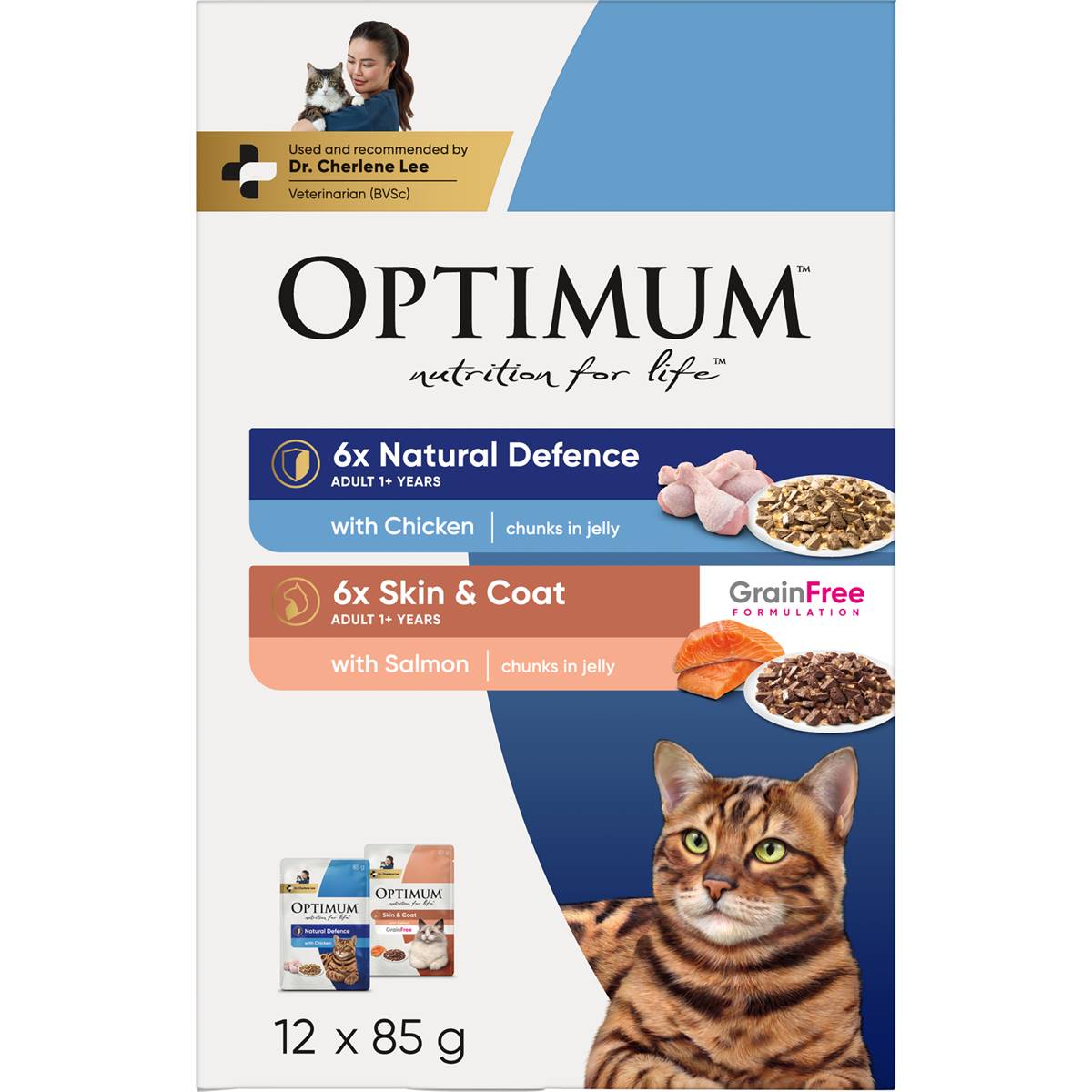 Optimum Wet Cat Food 6 Natural Defences & 6 Skin & Coat 85g X 12 Pack
