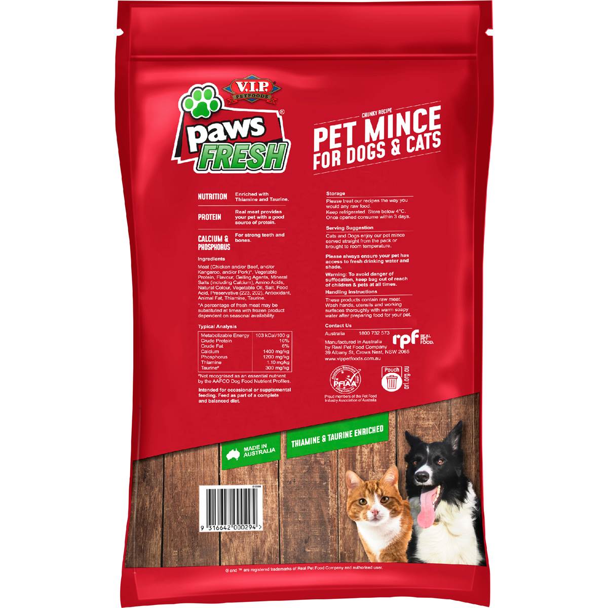 V.i.p. Paws Fresh Adult Chilled Fresh Dog & Cat Food Lean Mince 3kg