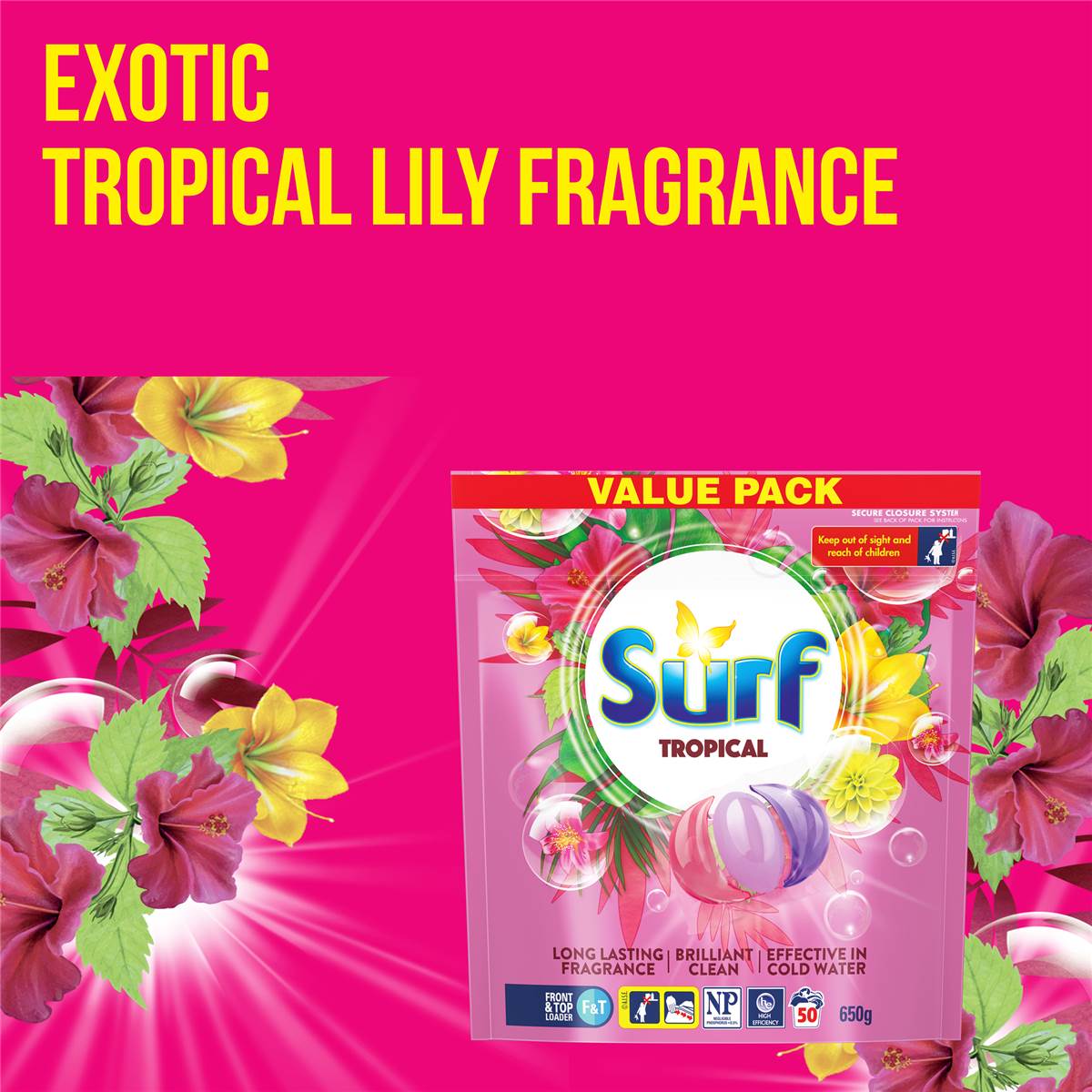 Surf Laundry Detergent Capsules Tropical 50 Washes 650g | Woolworths