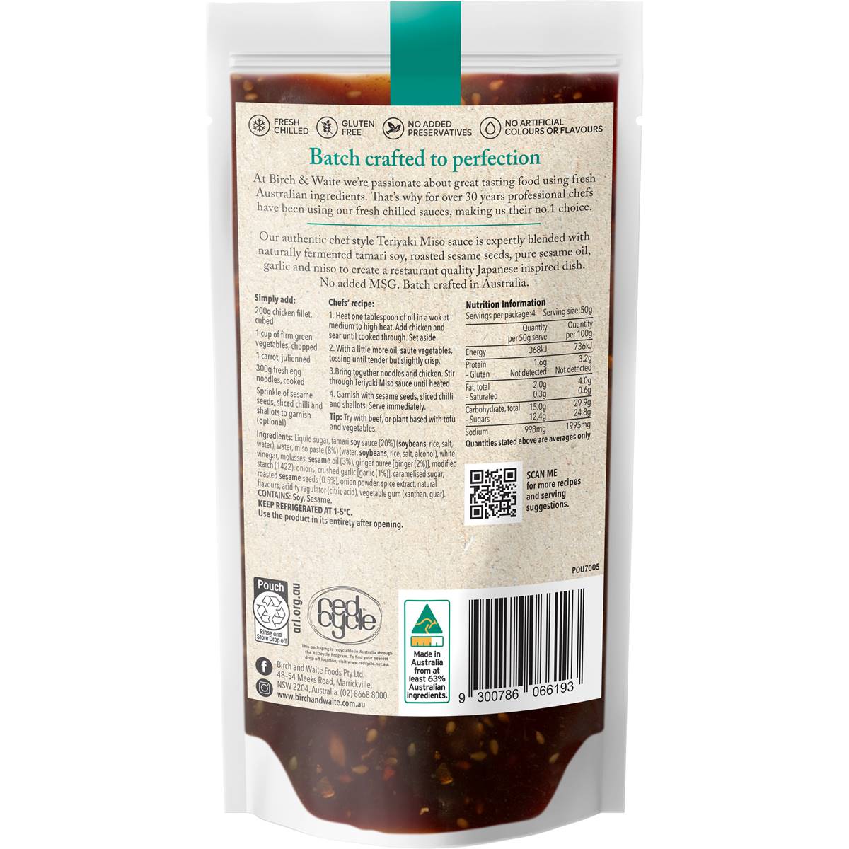 Birch & Waite Teriyaki Miso Stir Fry Sauce 200g | Woolworths