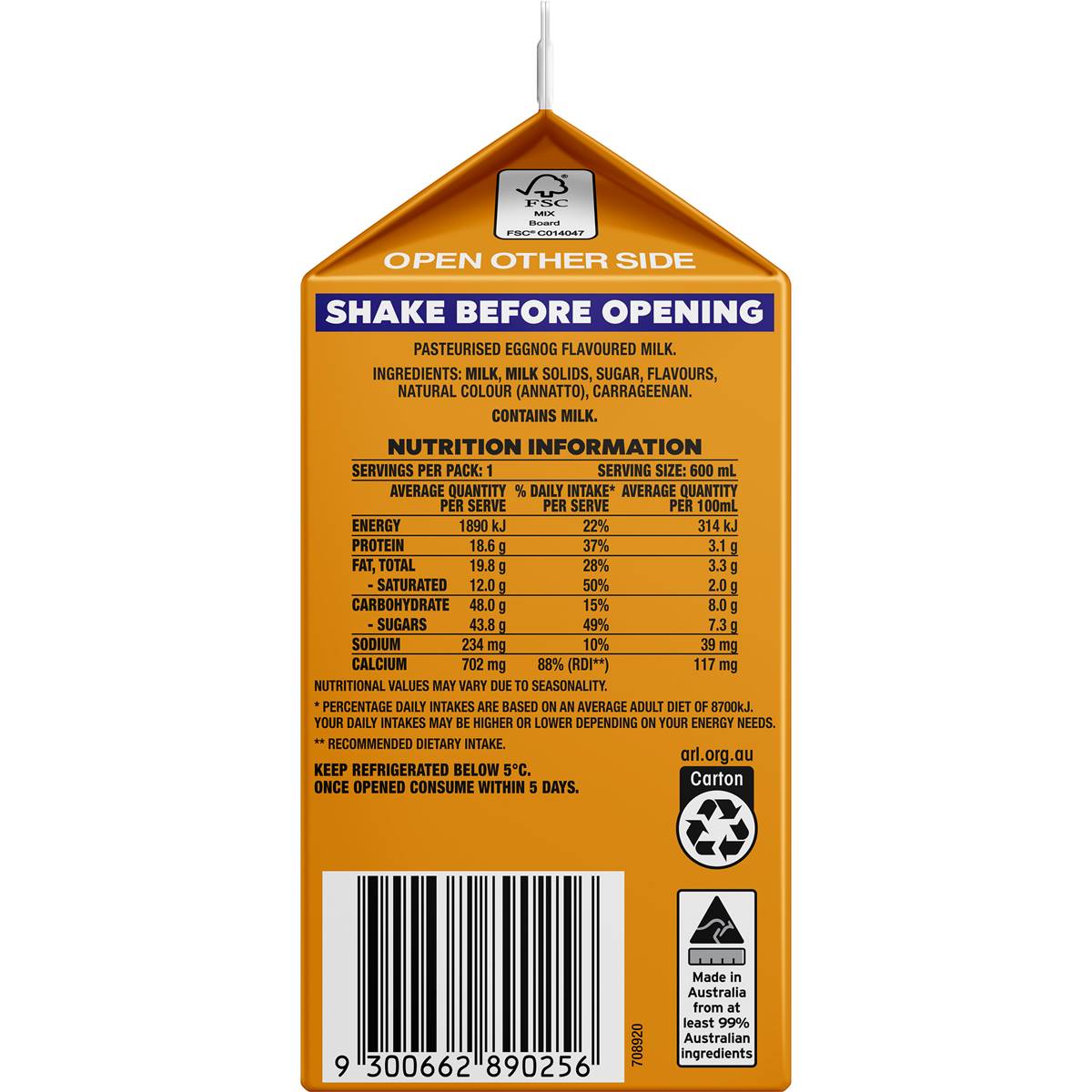 Brownes Eggnog Chill Flavoured Milk Limited Edition 600ml Woolworths