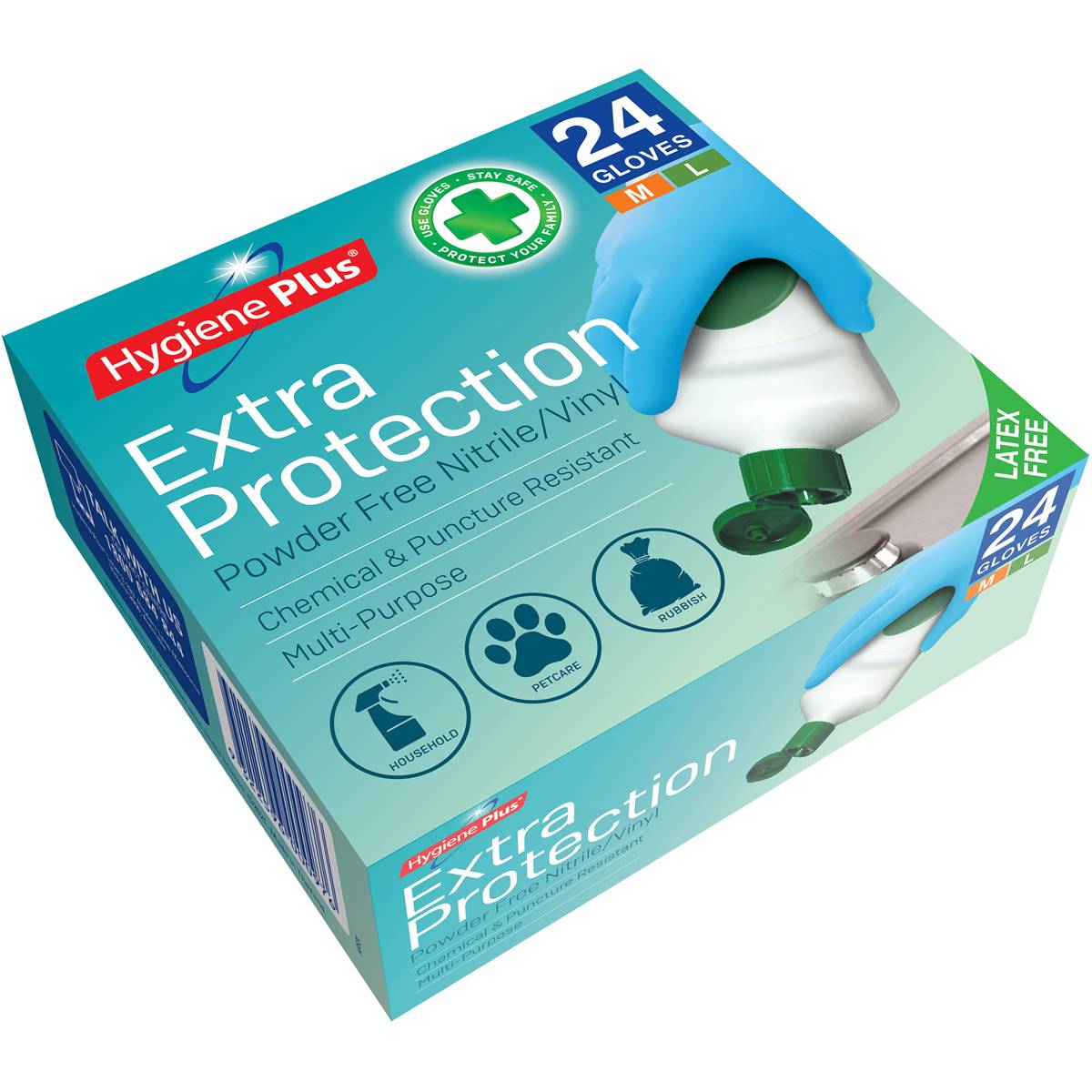 Hygiene Plus Extra Protection Powder Free Nitrile/vinyl Gloves Med