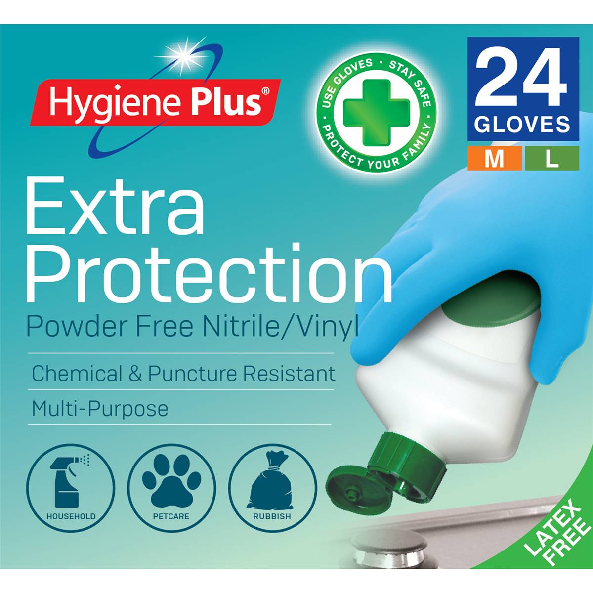 Hygiene Plus Extra Protection Powder Free Nitrile/vinyl Gloves Med