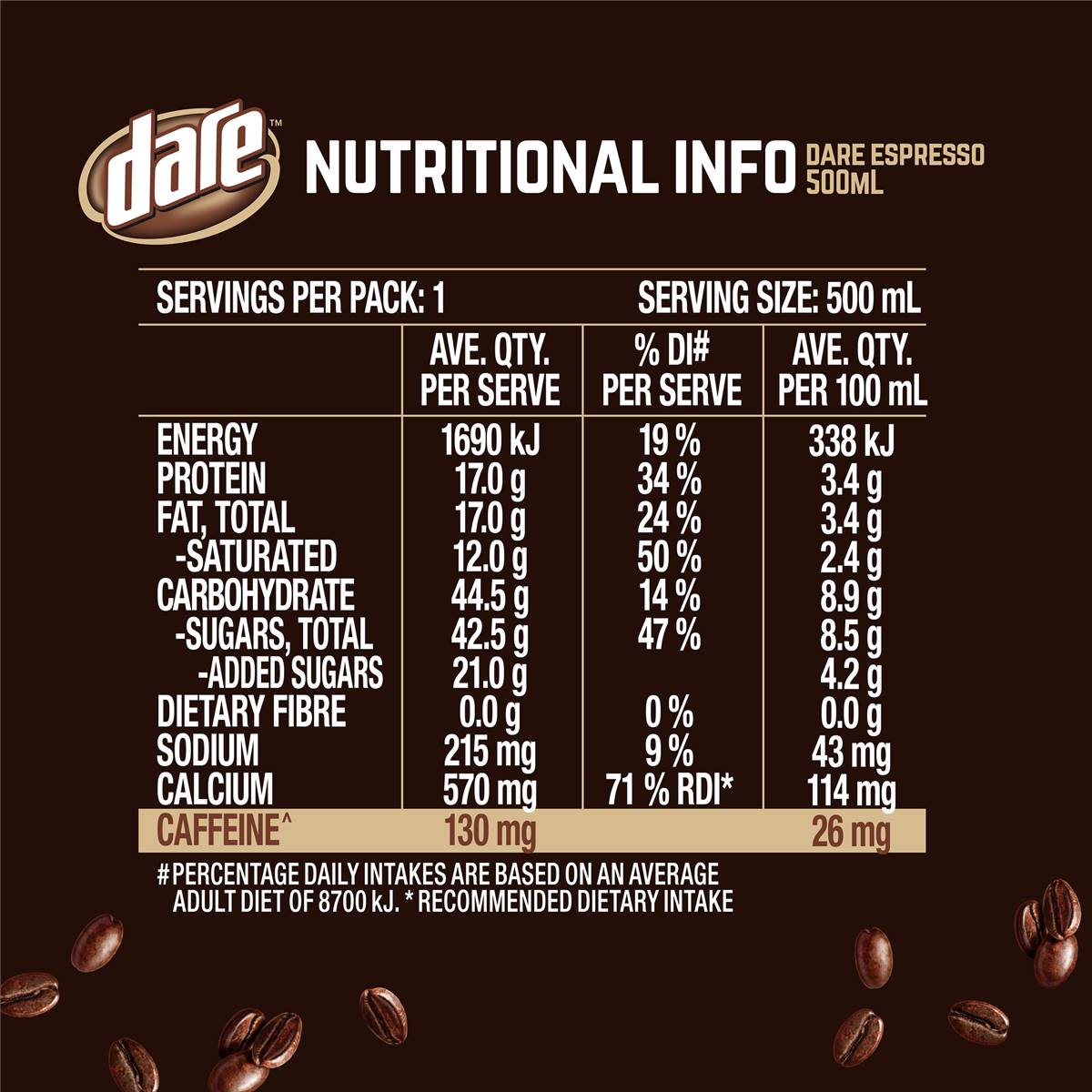 Dare Butterscotch Latte Iced Coffee Robusta & Arabica Coffee 500ml Woolworths
