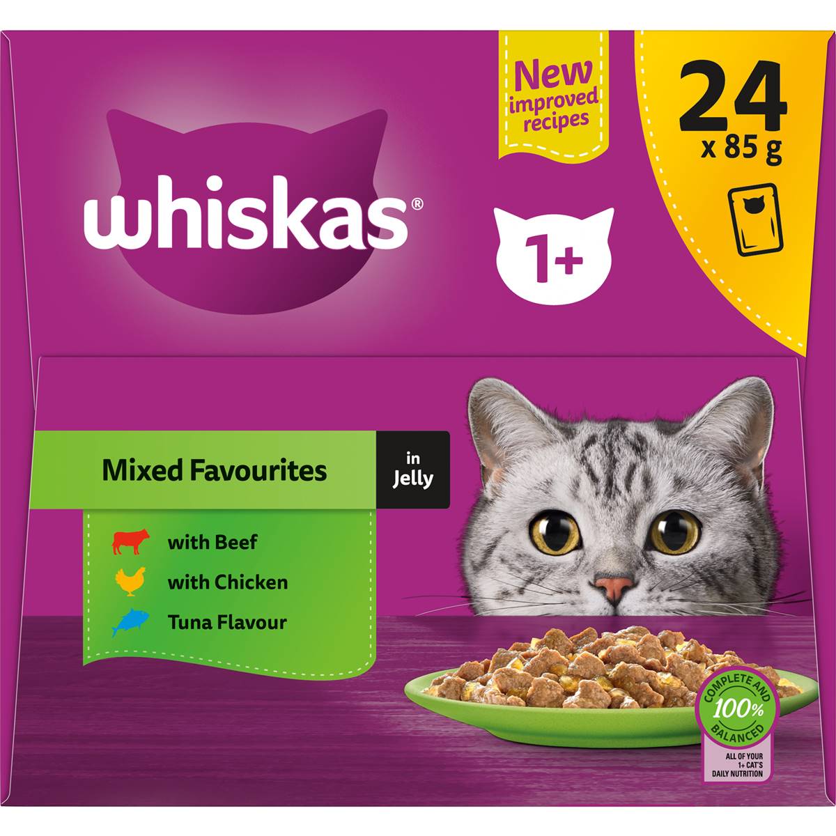 Whiskas Adult 1 + Years Wet Cat Food Mixed Favourites In Jelly 85g X 24 Pack Woolworths