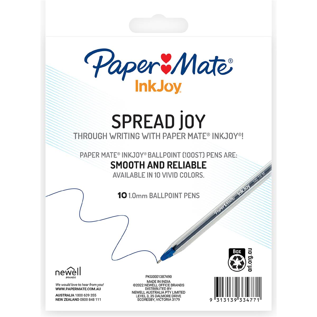 Paper Mate Inkjoy Ballpoint Pen 100st Ultra Smooth Ink 10 Pack Woolworths