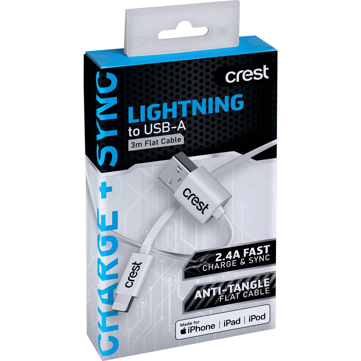 Crest Lightning To Usb-a 3m Flat Cable