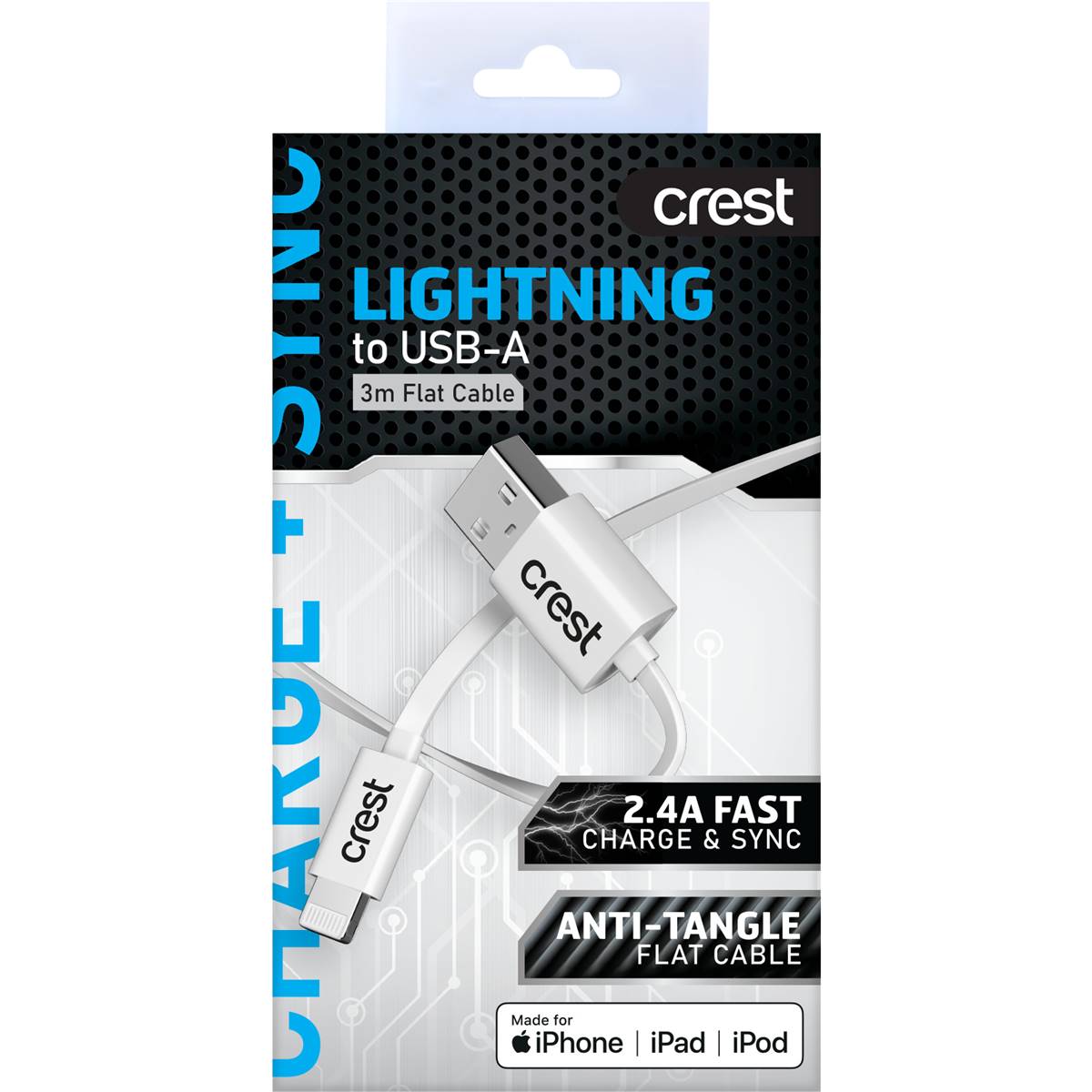 Crest Lightning To Usba 3m Flat Cable Each Woolworths