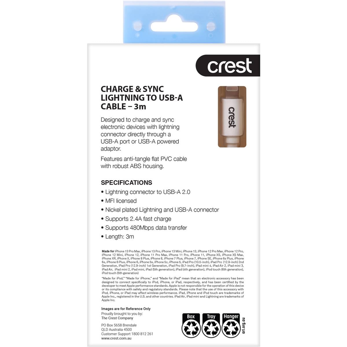 Crest Lightning To Usba 3m Flat Cable Each Woolworths